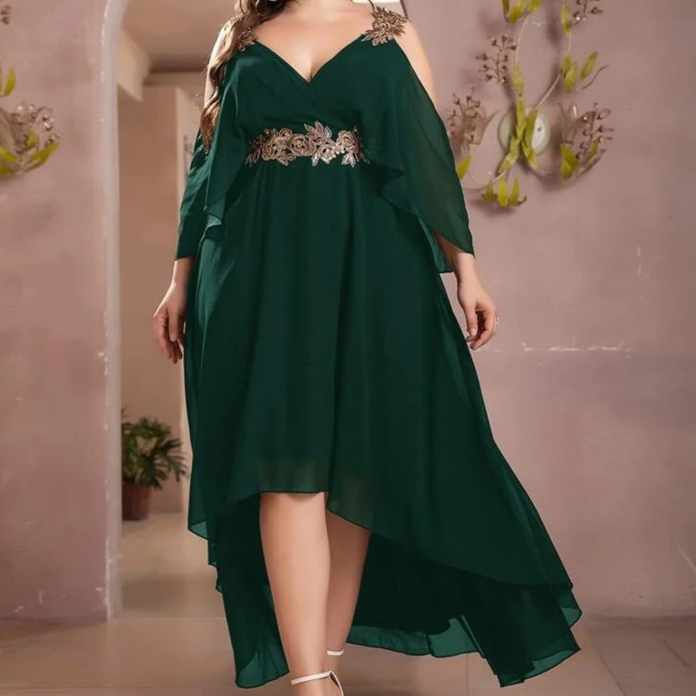Beautiful green formal dress with gold accents